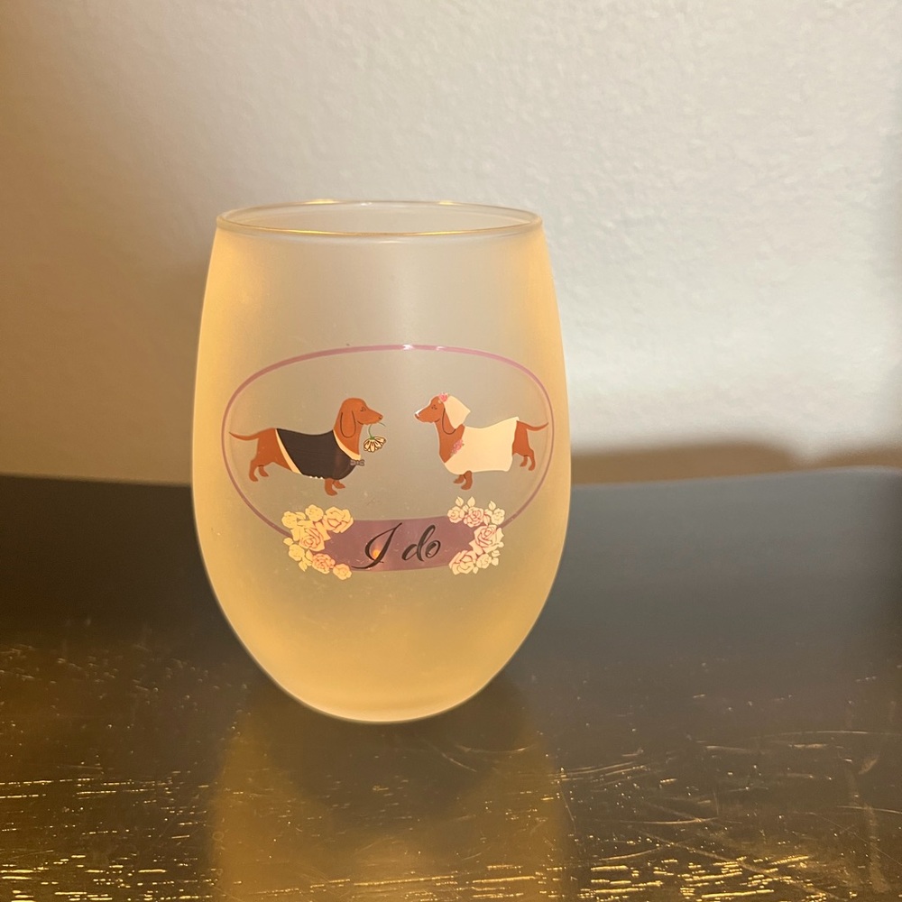 Frosted Glass with Dachshund Design “I Do”